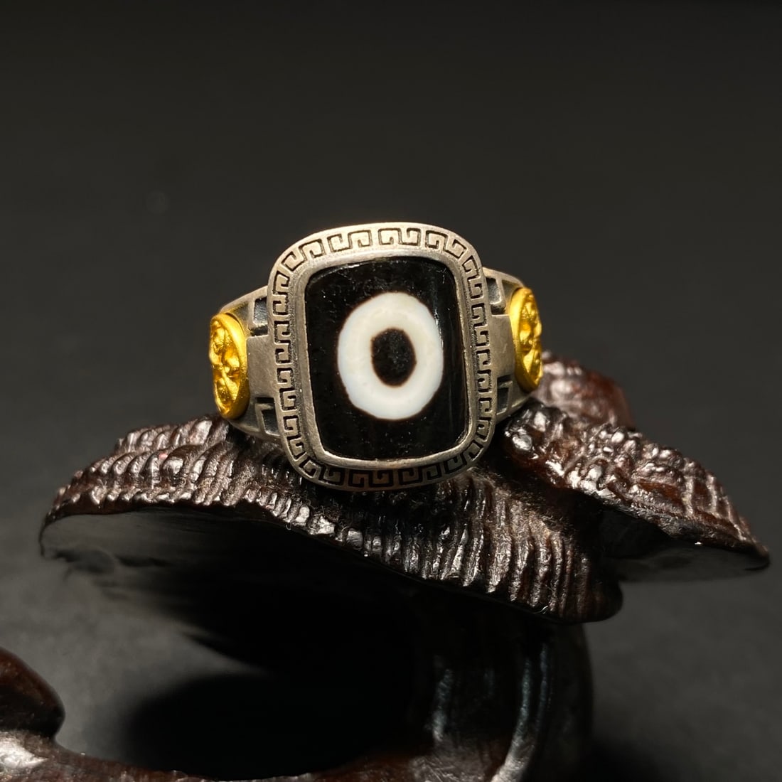 Silver Inlay DZI Agate Ring(Adjustable size) - 8