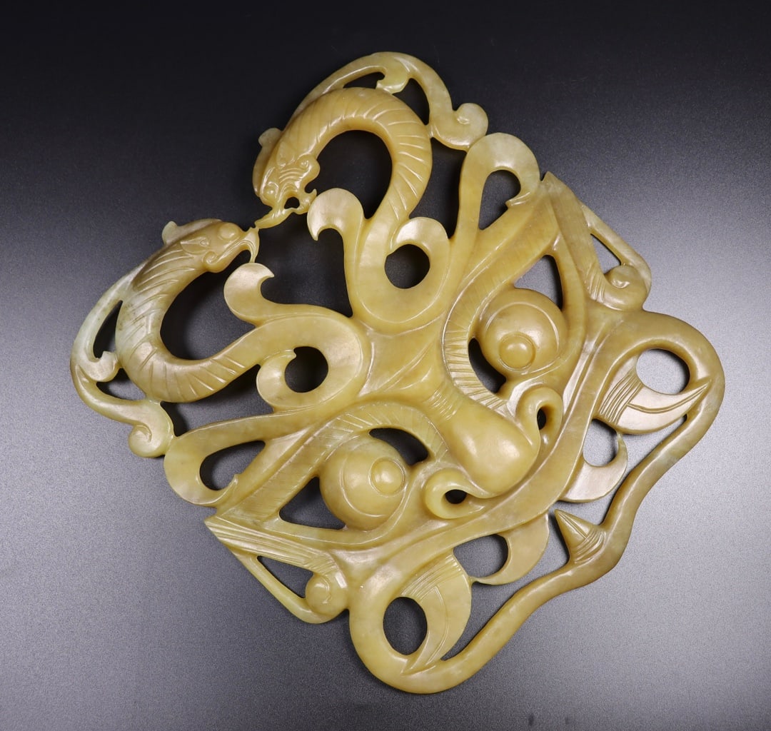 Openwork Hetian Jade Beast Face Statue - 5