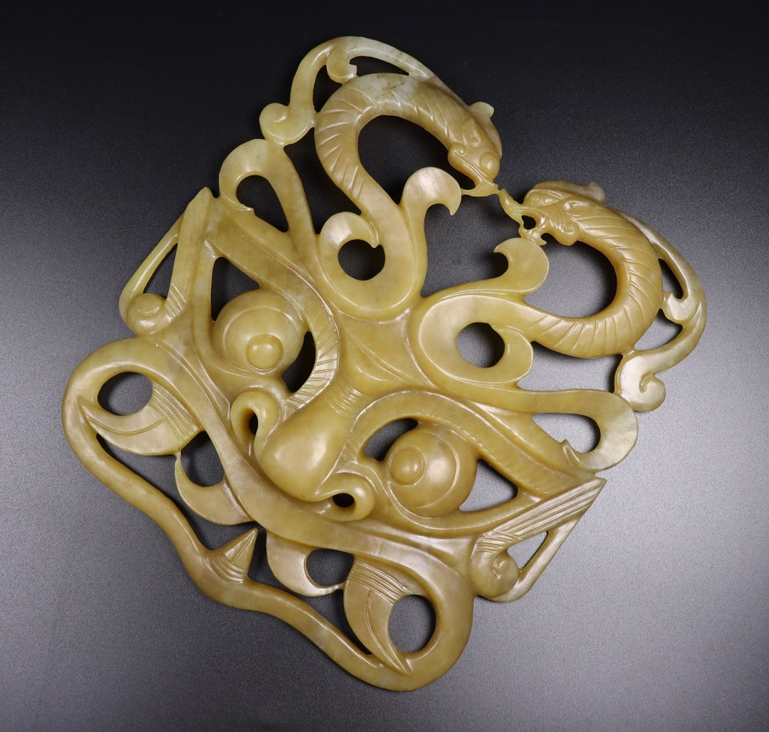 Openwork Hetian Jade Beast Face Statue - 6
