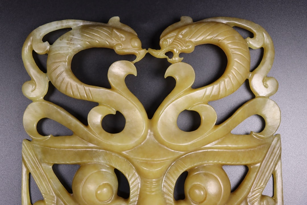 Openwork Hetian Jade Beast Face Statue - 7
