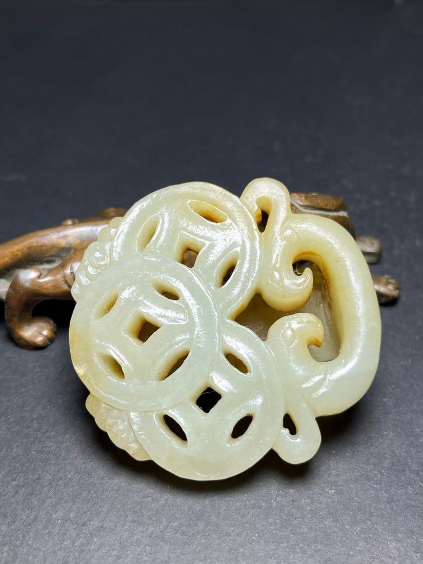 Openwork Hetian Jade Belt Buckle - 4