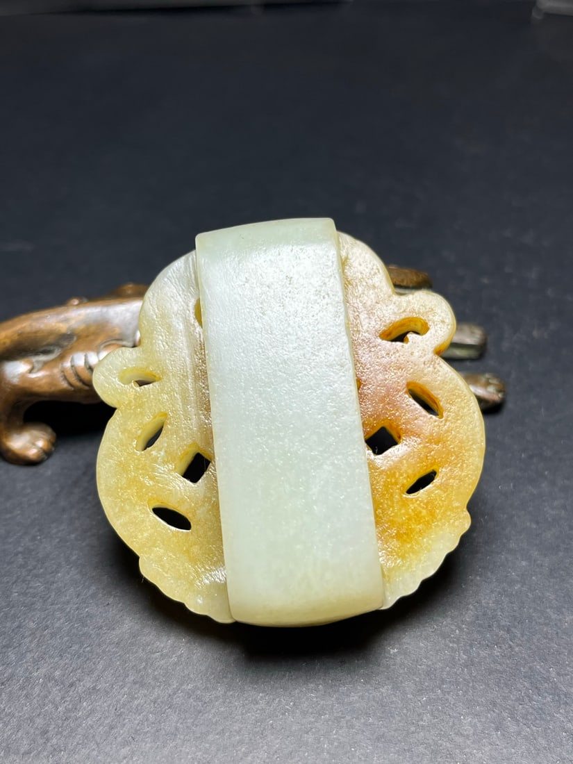 Openwork Hetian Jade Belt Buckle - 7