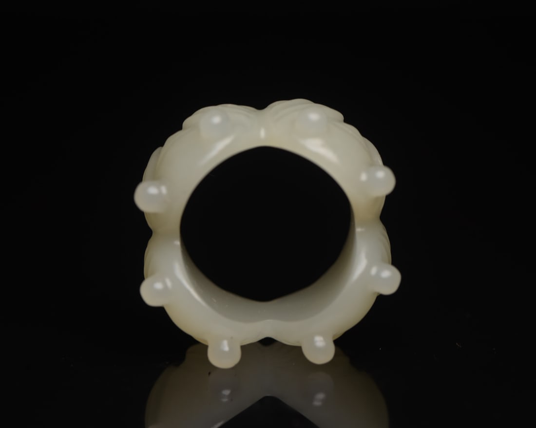 Inside Diameter 23mm Hetian Jade Cicada Ring - 5