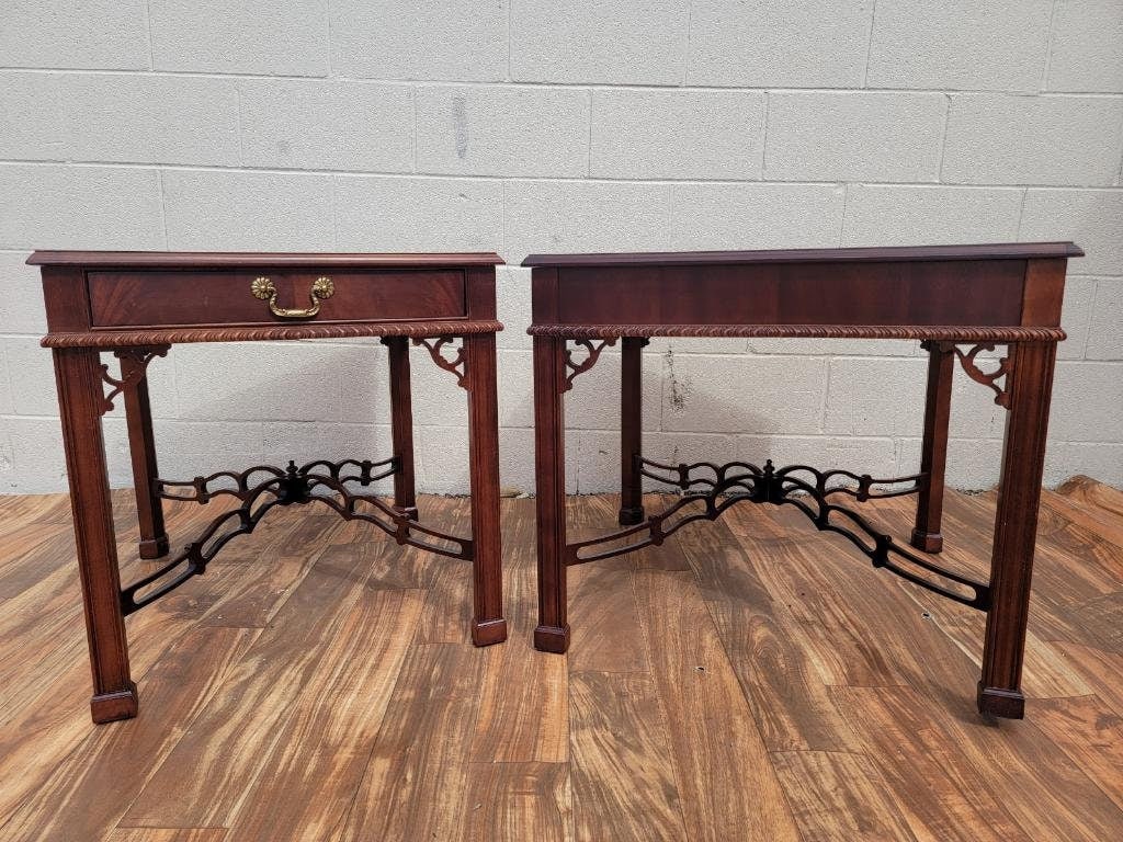 Vintage Chippendale Style Flame Mahogany Side Tables by Drexel Heritage - Set of 2 - 3