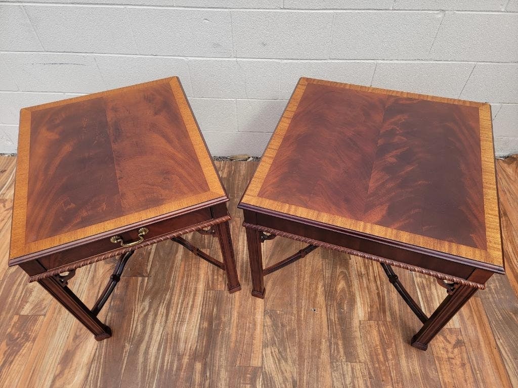 Vintage Chippendale Style Flame Mahogany Side Tables by Drexel Heritage - Set of 2 - 6