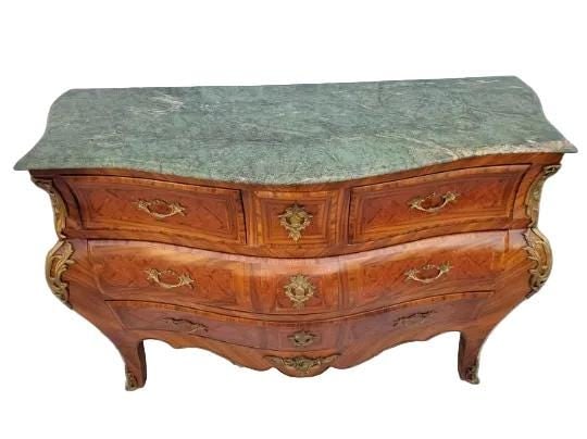 Antique French Louis XIV Style Tombeau Serpentine Commode Chest - 3