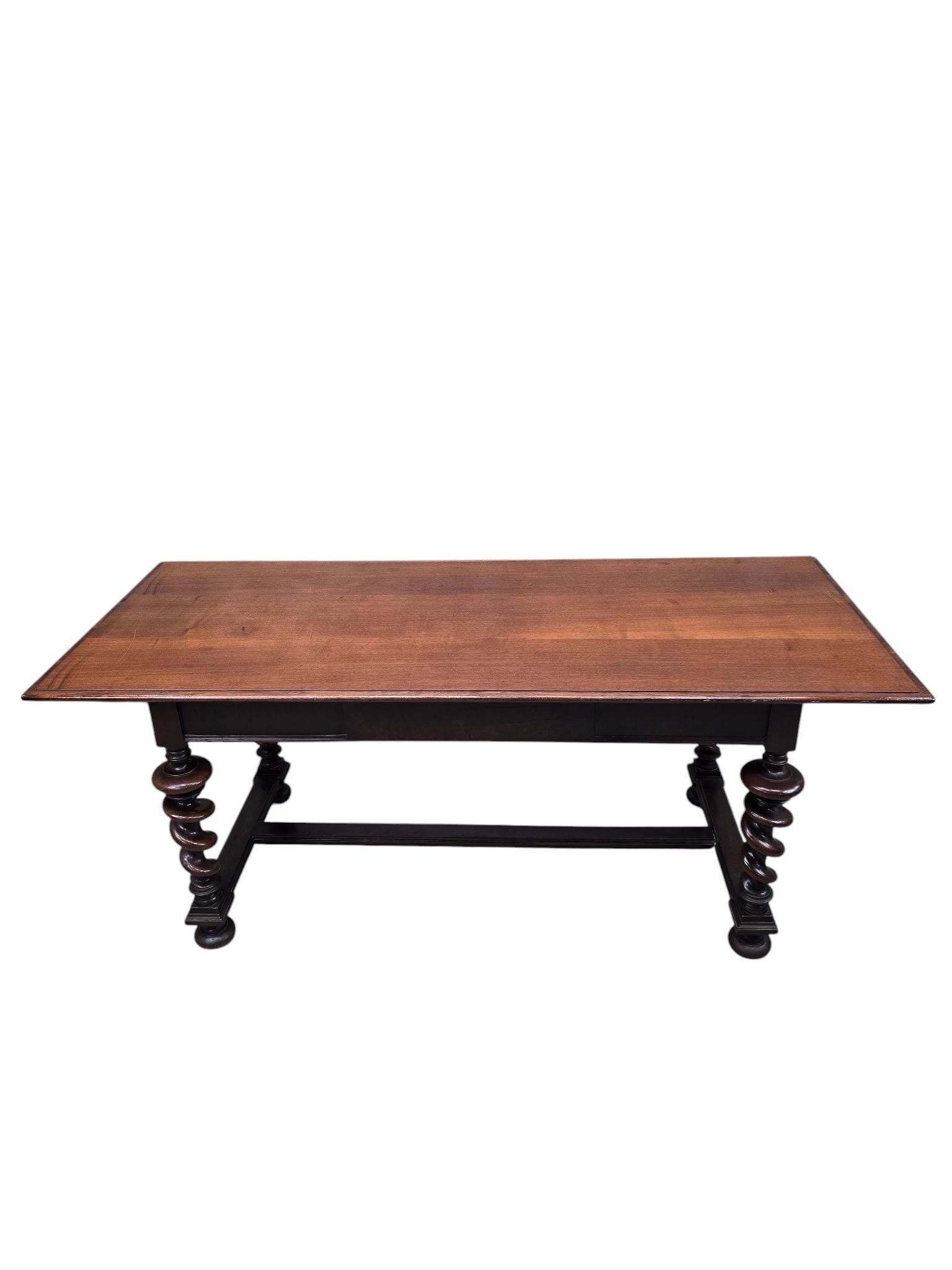 Antique Jacobean Revival Style Carved Barley Twist Desk with High Back Chair - 3