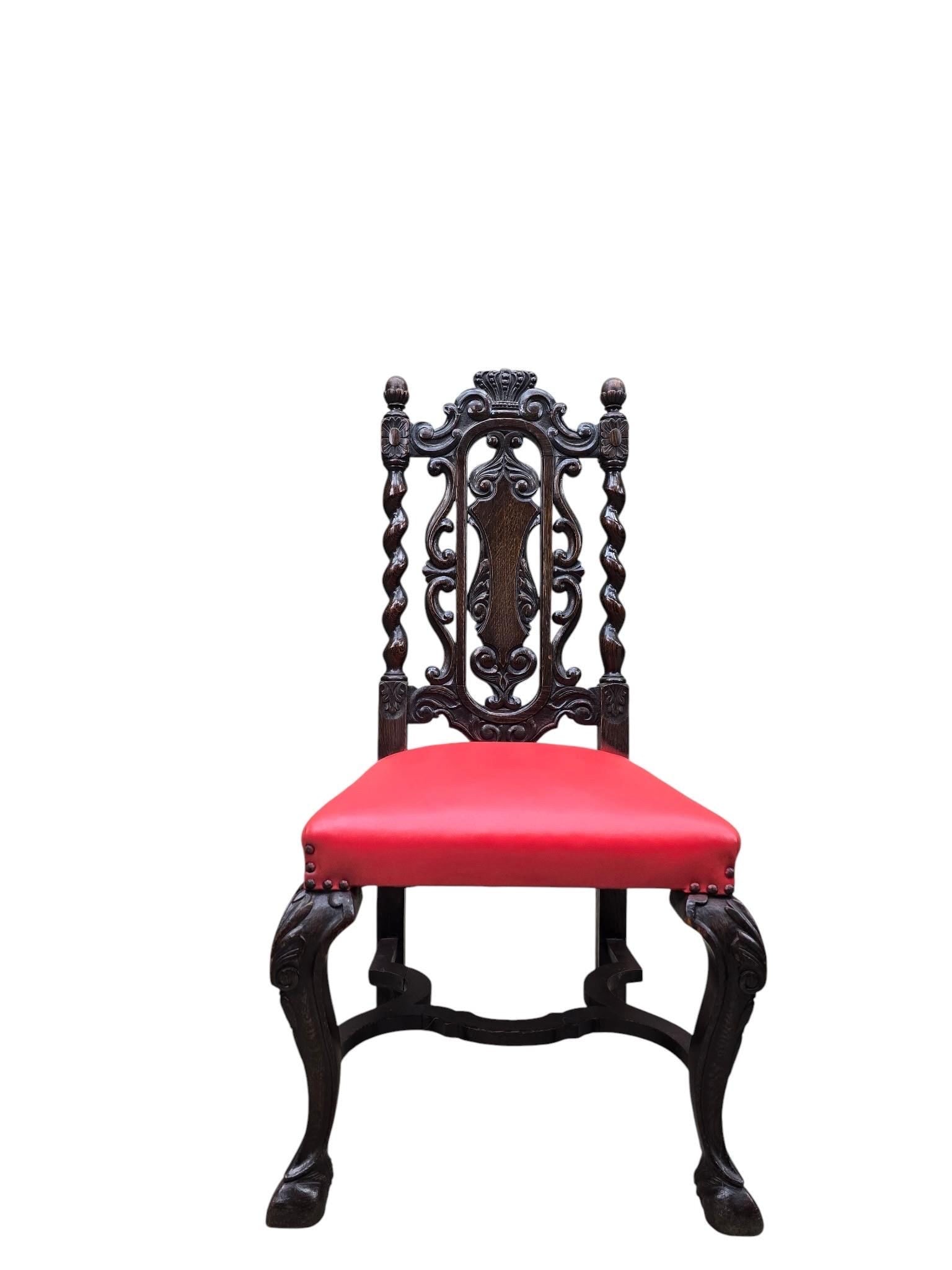 Antique Jacobean Revival Style Carved Barley Twist Desk with High Back Chair - 4