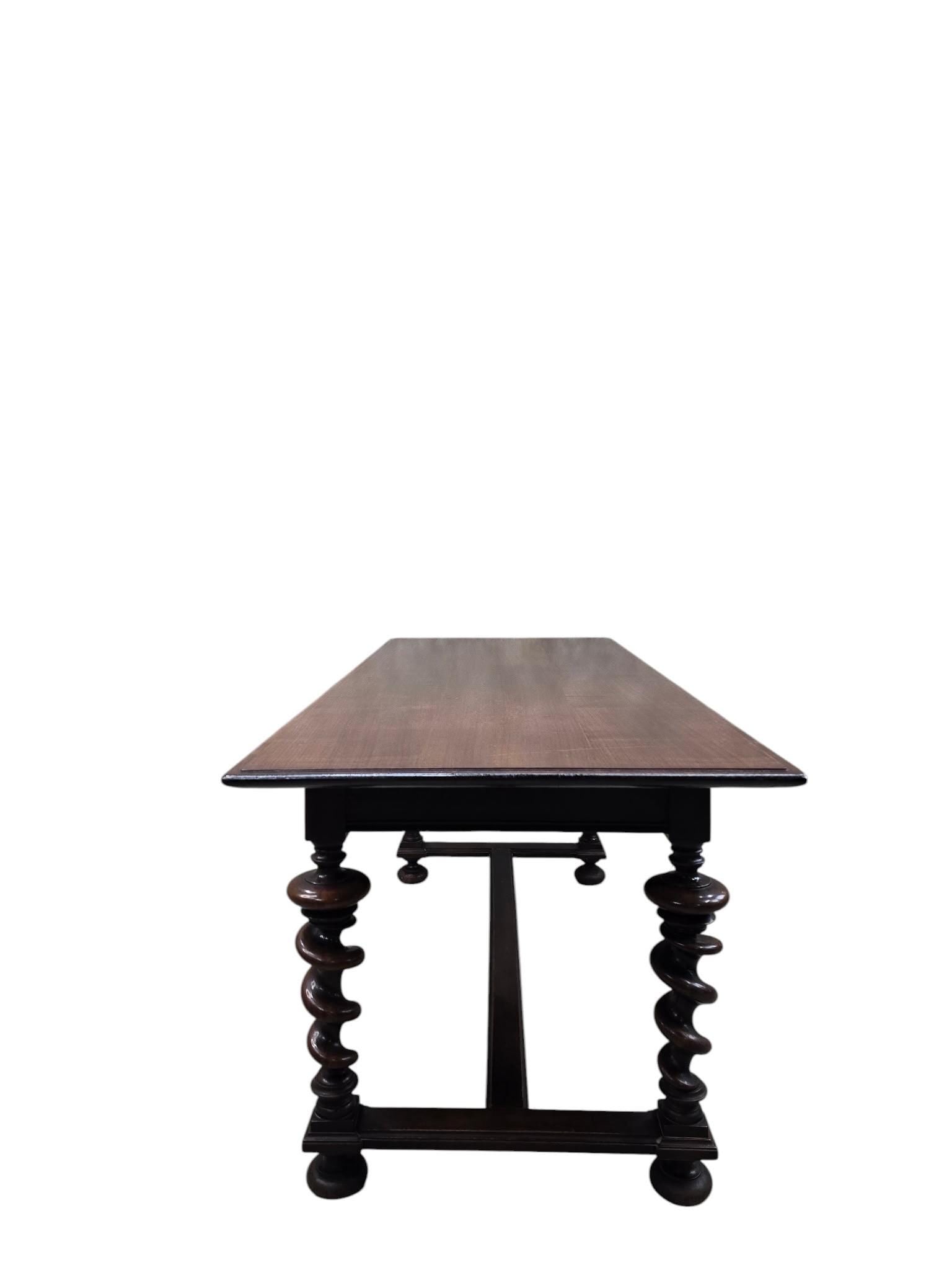 Antique Jacobean Revival Style Carved Barley Twist Desk with High Back Chair - 5