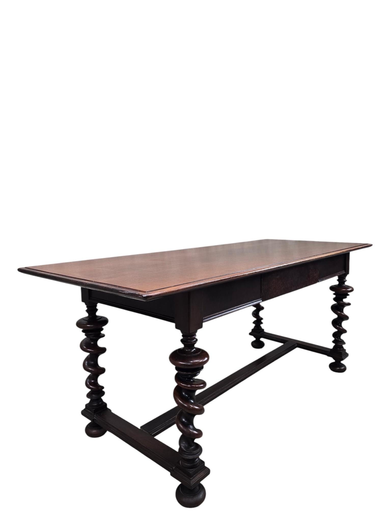 Antique Jacobean Revival Style Carved Barley Twist Desk with High Back Chair - 7