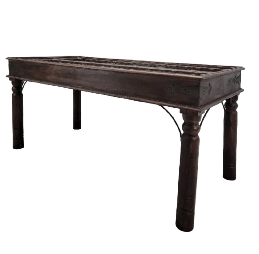Antique Rustic Table Crafted from Historic Indian Door - 6