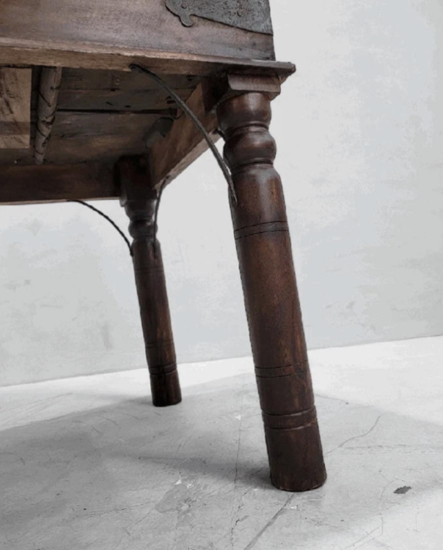 Antique Rustic Table Crafted from Historic Indian Door - 8