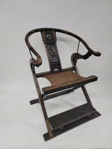 Antique Chinese Huanghuali Horseshoe Folding Throne Chair - 3