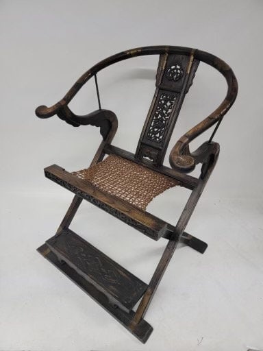 Antique Chinese Huanghuali Horseshoe Folding Throne Chair - 5