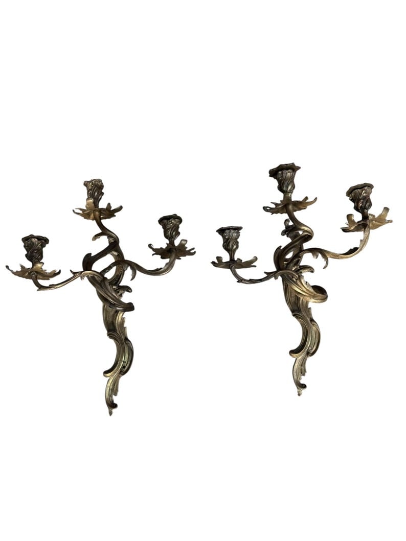 Antique French Louis XV Style Bronze Candle Sconces - Pair (1 of 8)