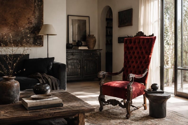 Antique Victorian Oversized Tufted Throne Chair Newly Reupholstered (1 of 8)