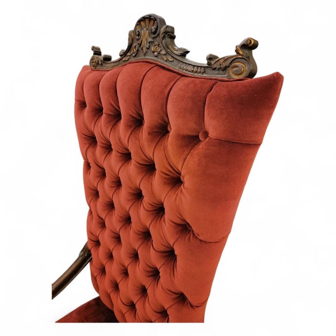 Antique Victorian Oversized Tufted Throne Chair Newly Reupholstered - 4