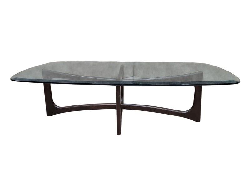 MCM Adrian Pearsall Style Bowtie Coffee Table: Title: MCM Adrian Pearsall Style Bowtie Coffee Table Description: Mid Century Modern Adrian Pearsall Style Bowtie Walnut and Glass Top Coffee Table This is a very striking mid century modern coffee ta