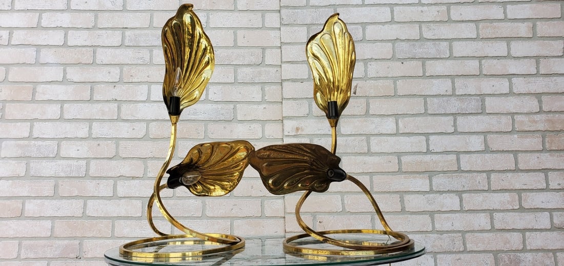Mid Century Modern Italian Brass Double Leaf Desk Lamp by Carlo Giorgi & Tommaso Barbi - 5