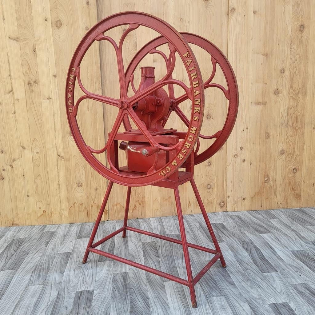 Antique Red Cast Iron Fairbanks Morse and Co Chicago Double Wheel Coffee Mill Grinder - 3