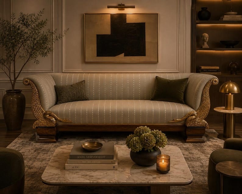 Antique Biedermeier Style Carved Goose Sofa (1 of 8)