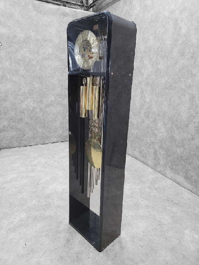 Vintage Modern German Hermle Black Forest Acrylic Cased 3 Chime Tubular Movement Grandfather Clock - 6
