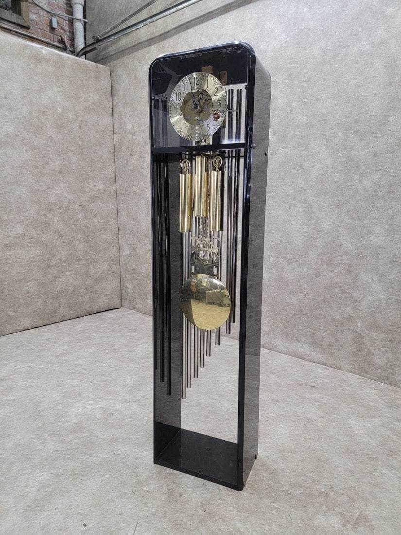 Vintage Modern German Hermle Black Forest Acrylic Cased 3 Chime Tubular Movement Grandfather Clock - 7