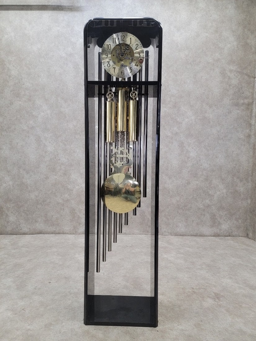 Vintage Modern German Hermle Black Forest Acrylic Cased 3 Chime Tubular Movement Grandfather Clock - 8
