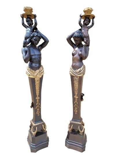 Antique French Figural Torchiere Floor Lamps - Pair - 3