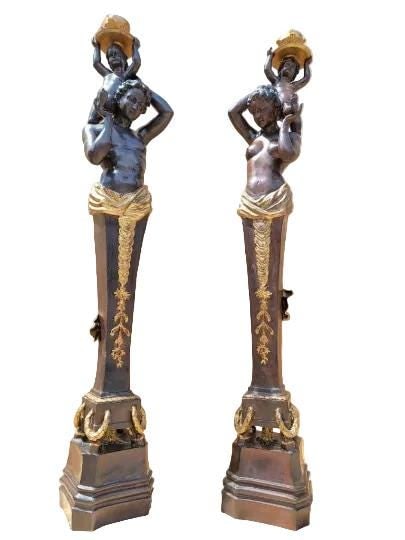 Antique French Figural Torchiere Floor Lamps - Pair - 4