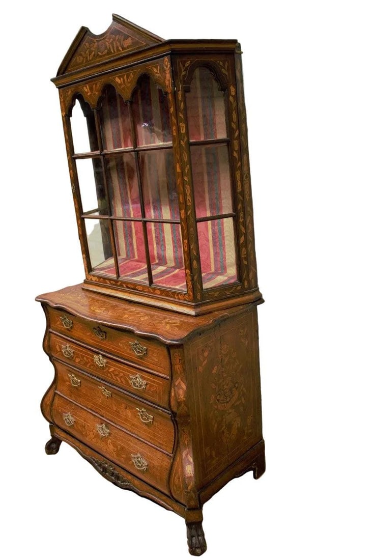 Antique Dutch Marquetry Display Vitrine Cabinet - 4