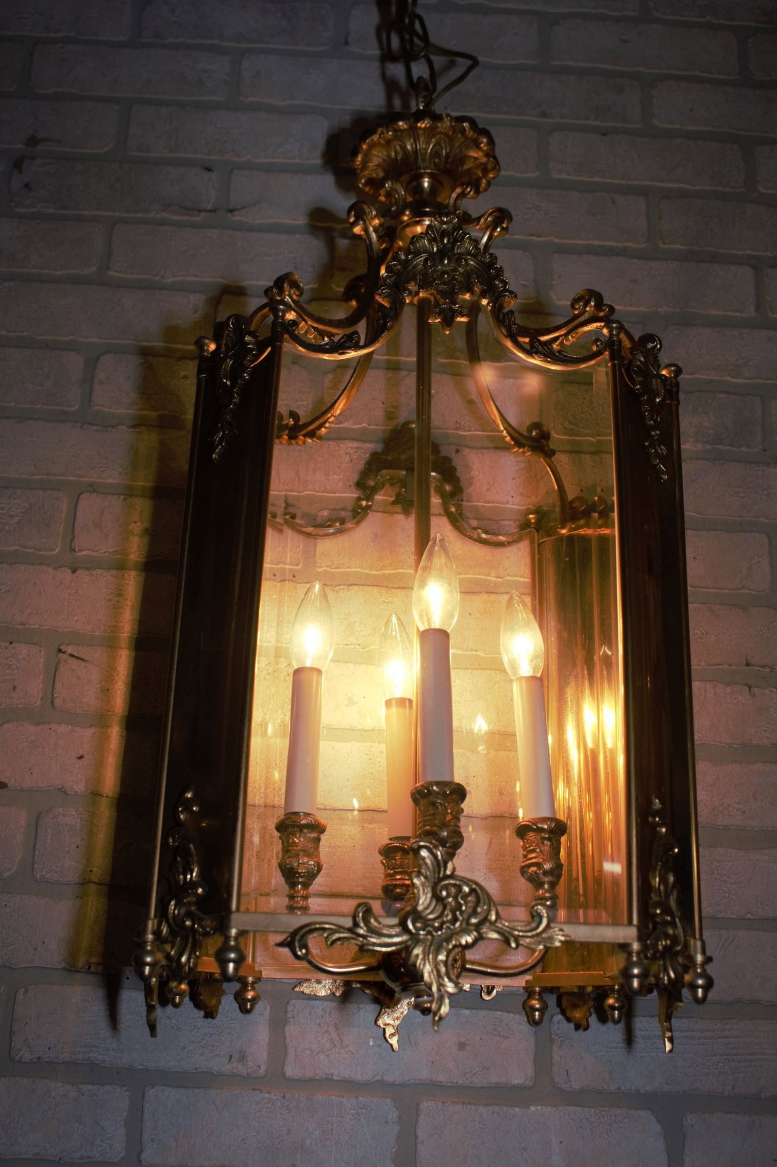 Vintage French Doré Gilt Bronze Louis XV Style Foyer Lantern - 4