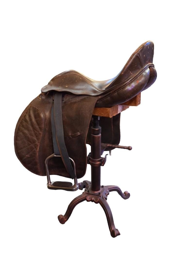 Vintage Custom Equestrian Horse Saddle Swivel Stool - 5