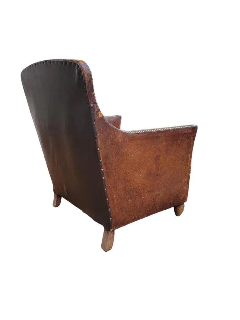 Art Deco French Distressed Leather Lounge Chair - 3