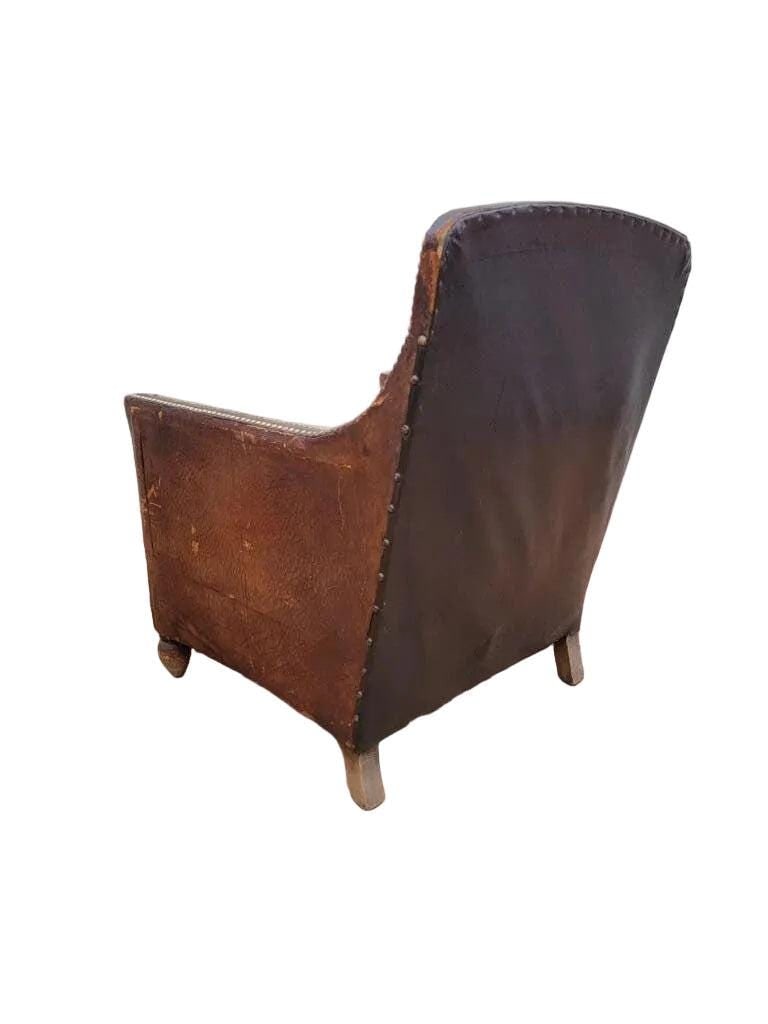 Art Deco French Distressed Leather Lounge Chair - 5
