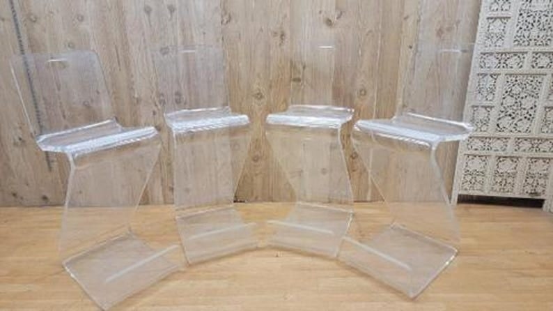 MCM High Back Lucite "Z" Stools by Karl Springer - 4: Title: MCM High Back Lucite "Z" Stools by Karl Springer - 4 Description: Mid Century Modern Sculptural High Back Lucite "Z" Stools by Karl Springer - Set of 4 Mid Century Modern lucite Z-shaped