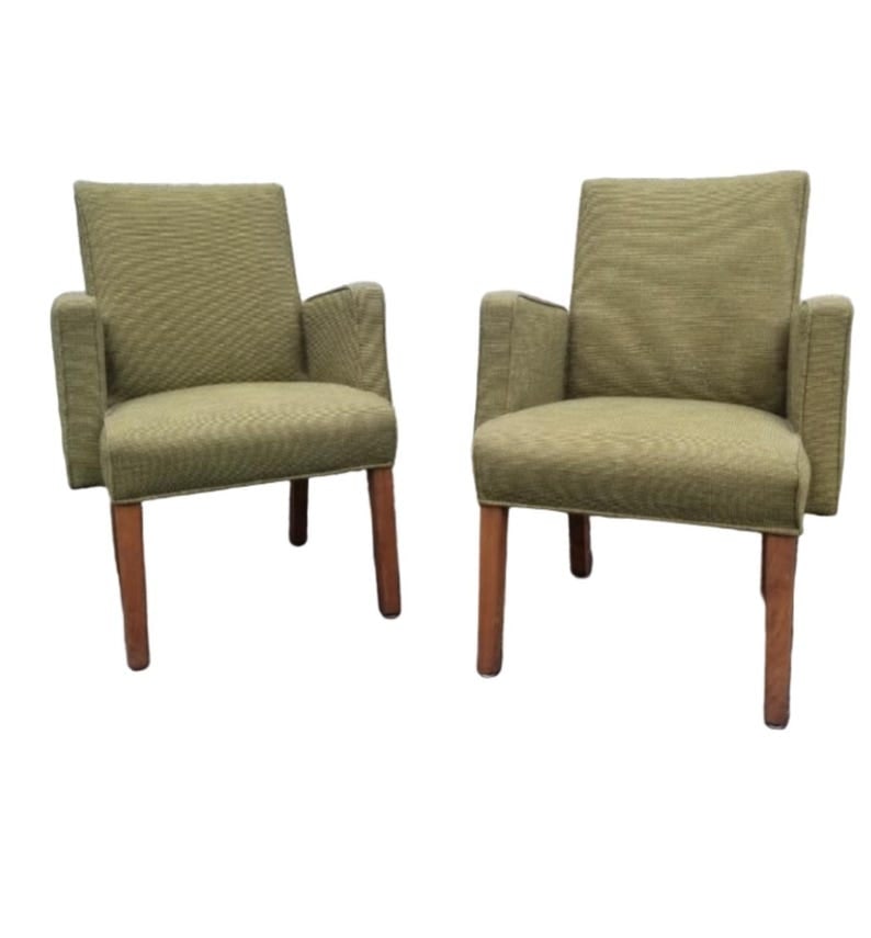 Mid Century Modern Armchairs by Milwaukee Chair Company - Pair: Title: Mid Century Modern Armchairs by Milwaukee Chair Company - Pair Description: Mid Century Modern Chairs by Milwaukee Chair Company for Upholstery - Pair Circa Mid 20th Century Dimensions H 35" W