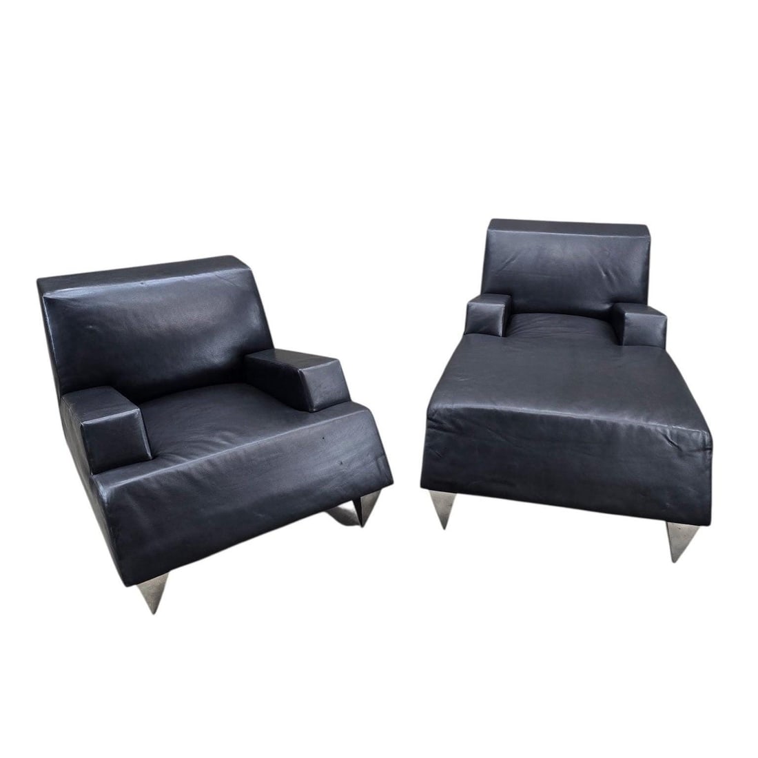 Vintage Modern Black Leather Lounge Chair and Chaise, 2-Piece Set by Catherine Chanicci - 5
