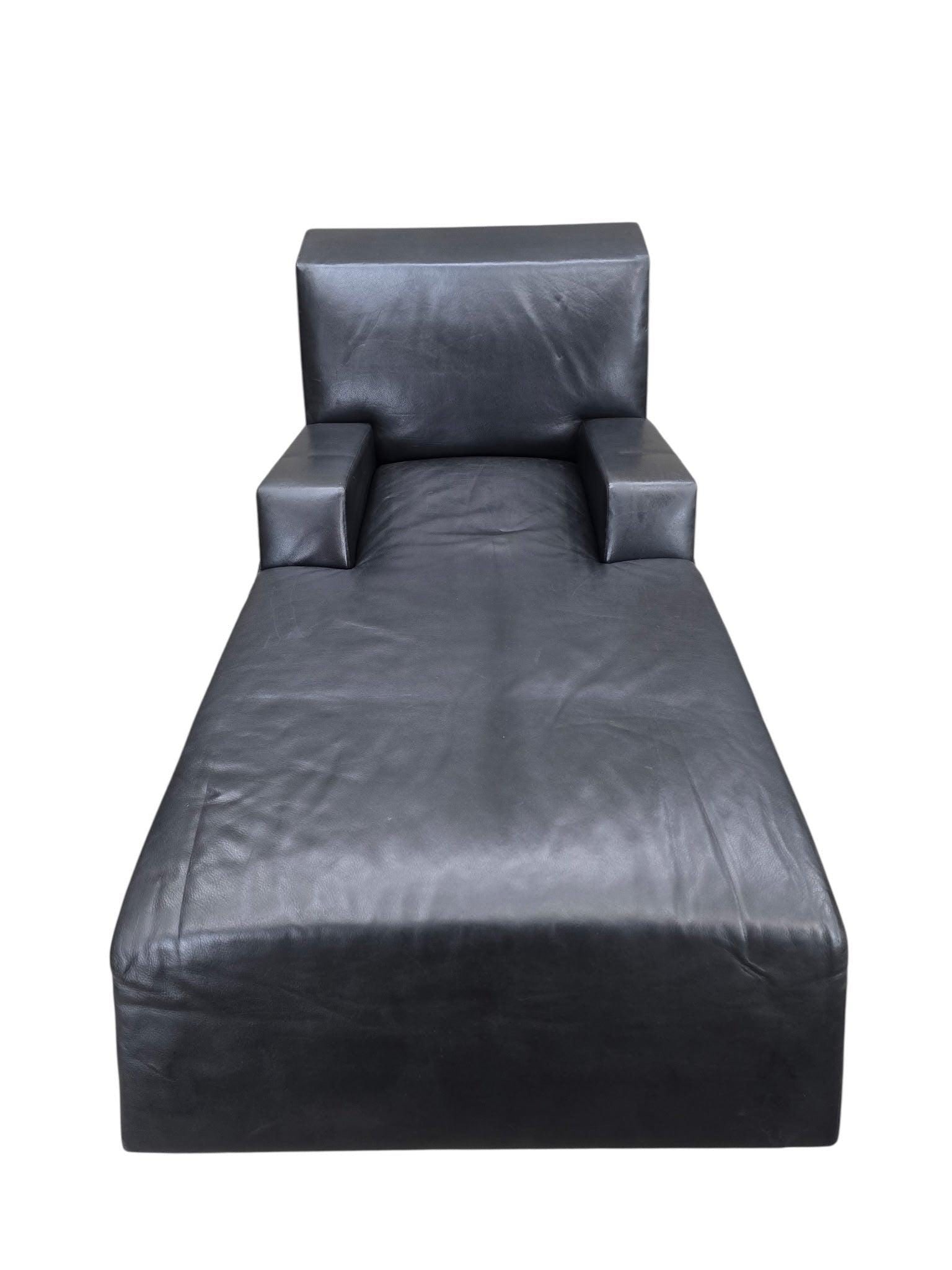 Vintage Modern Black Leather Lounge Chair and Chaise, 2-Piece Set by Catherine Chanicci - 6