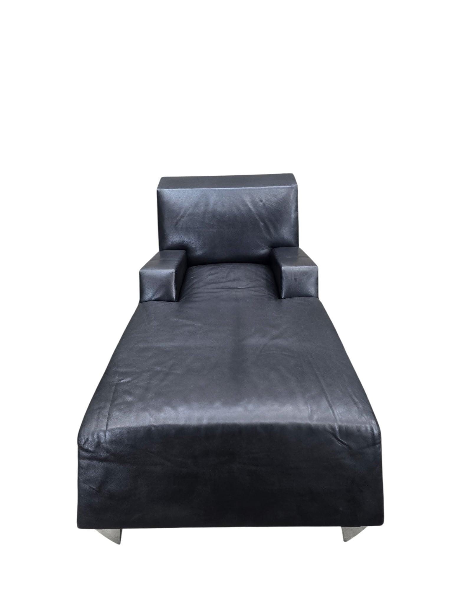 Vintage Modern Black Leather Lounge Chair and Chaise, 2-Piece Set by Catherine Chanicci - 7