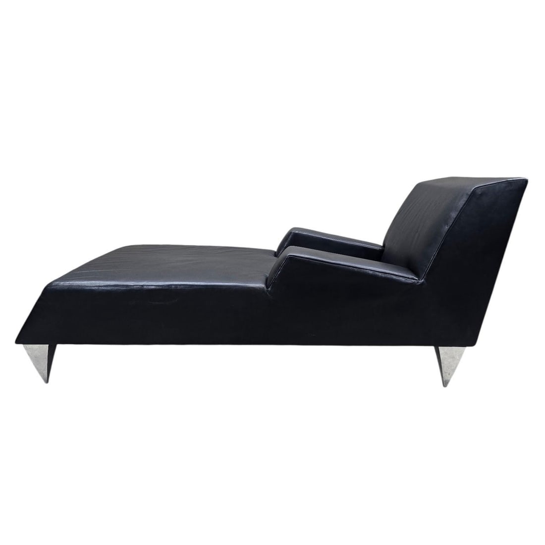 Vintage Modern Black Leather Lounge Chair and Chaise, 2-Piece Set by Catherine Chanicci - 8