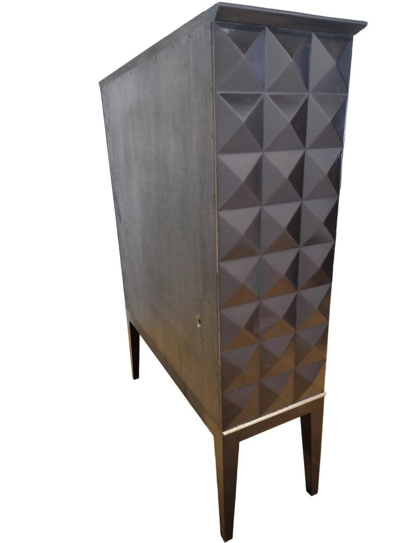 MCM Walnut Cabinet with Geo Diamond Texture - 4