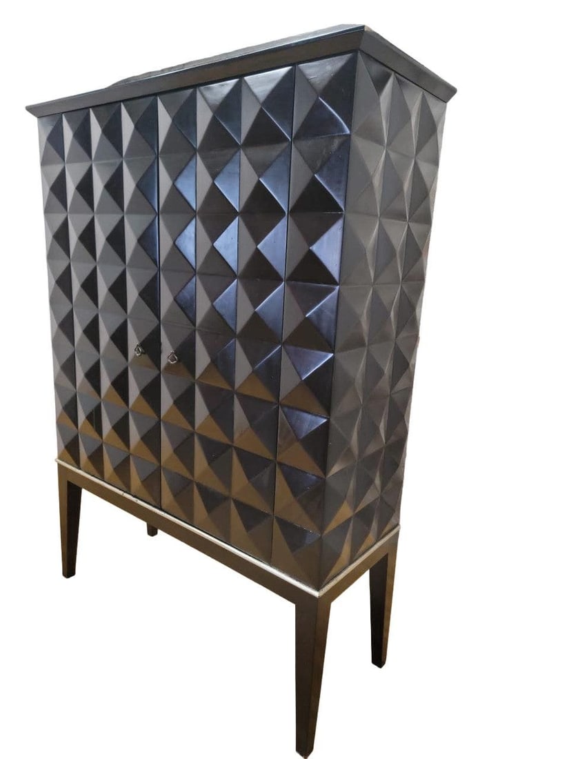 MCM Walnut Cabinet with Geo Diamond Texture - 5