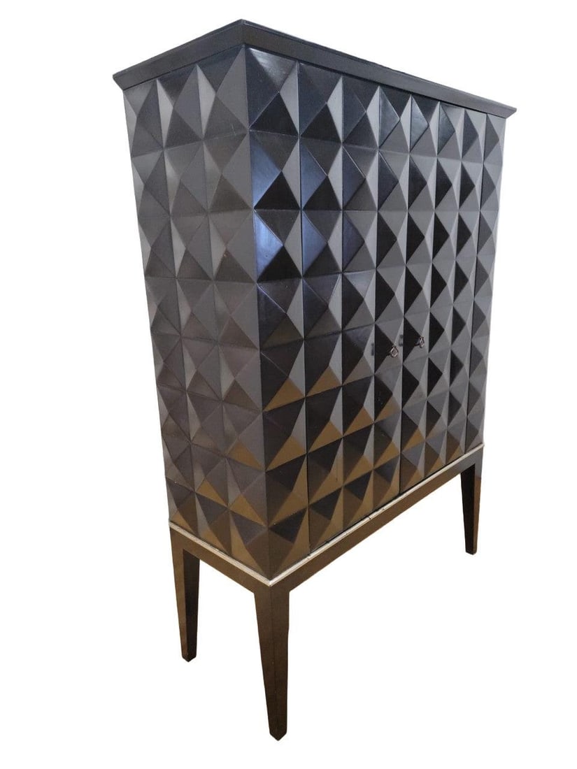 MCM Walnut Cabinet with Geo Diamond Texture - 7