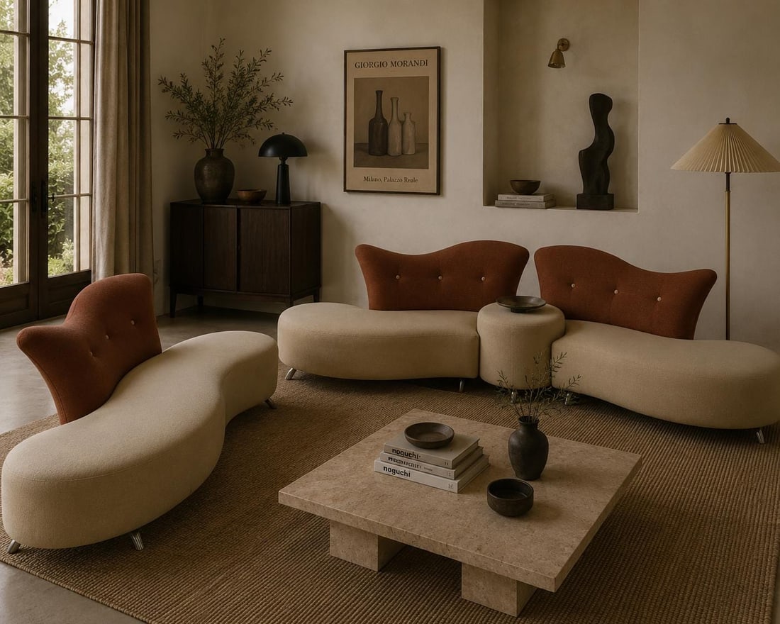 Postmodern Vladimir Kagan Style Serpentine Sofa Set - 2
