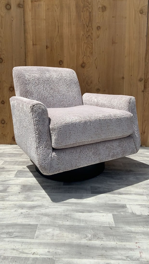 Mid Century Modern Swivel Lounge Chair Newly Upholstered in Ivory Chenille (1 of 8)