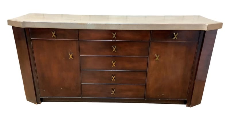 MCM Cork and Mahogany Credenza/Sideboard for Johnson Furniture: Title: MCM Cork and Mahogany Credenza/Sideboard for Johnson Furniture Description: Mid Century Modern Paul Frankl for Johnson Furniture Company Cork and Mahogany Credenza This Mid Century Modern Paul