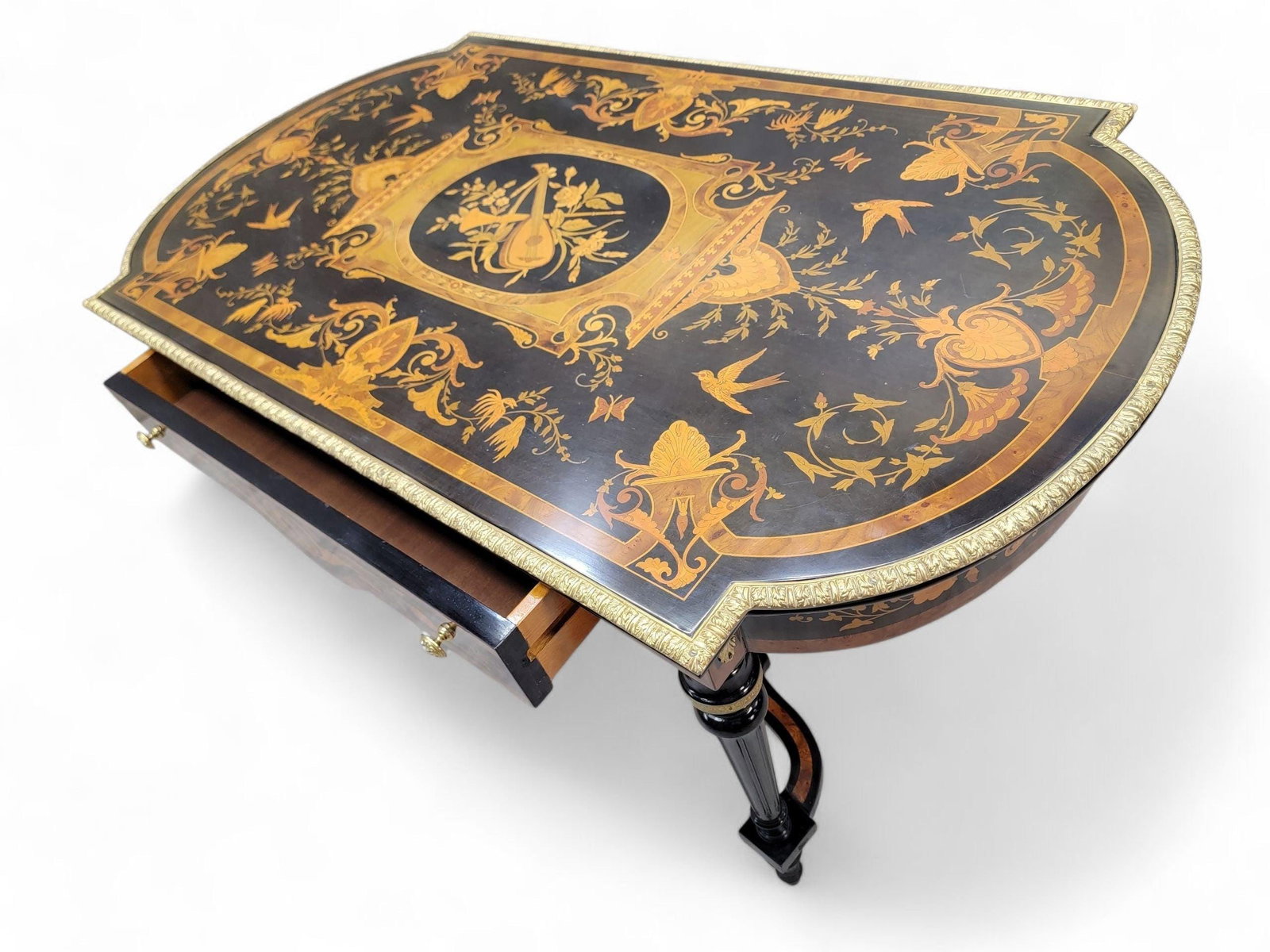 Antique Boulle Style Inlaid Brass Ormolu Mount Ebonized Writing Table Desk - 3