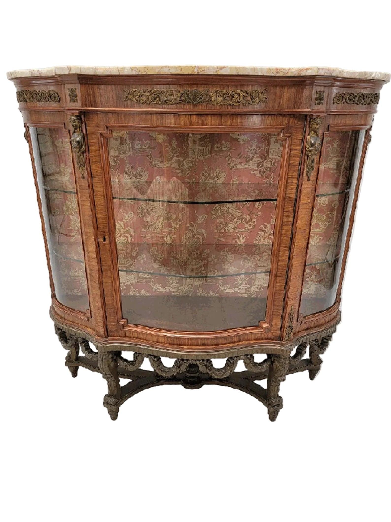 Antique French Curved Glass Vitrine Display Cabinet - 4