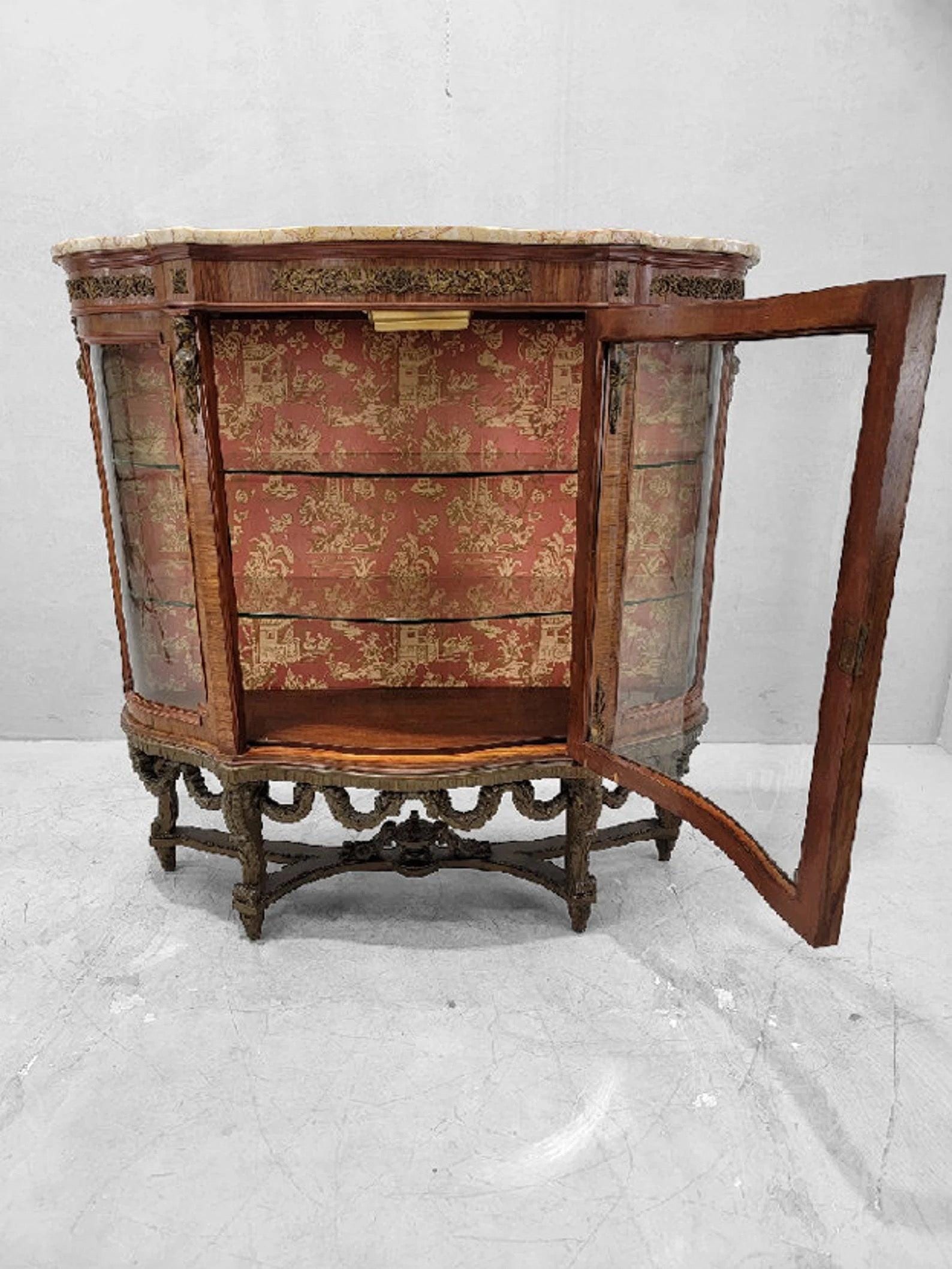 Antique French Curved Glass Vitrine Display Cabinet - 8